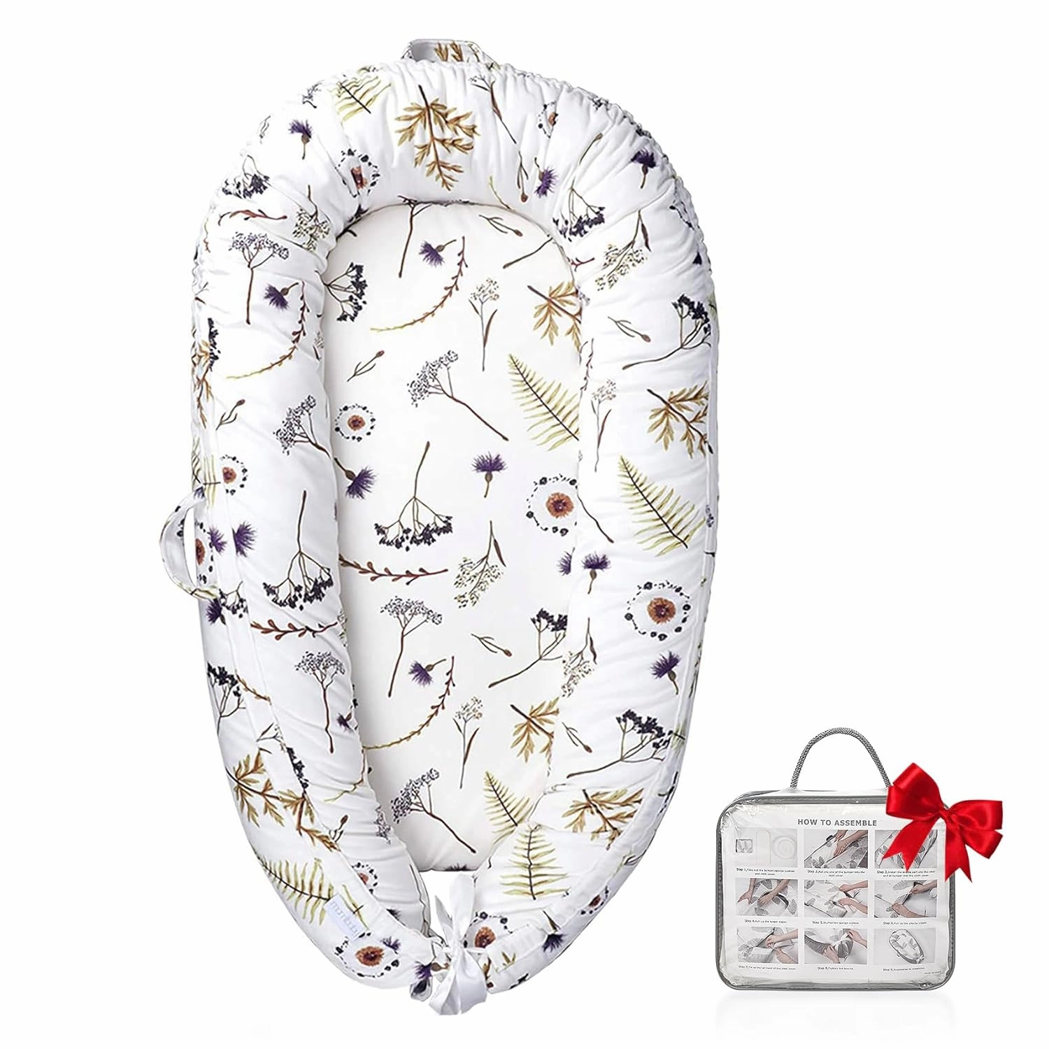 Baby Lounger, Ultra Breathable Soft Cotton Perfect for Tummy Time, Portable & Adjustable Infant Floor Seat for Traveling | Newborn Shower Gift(Forest)