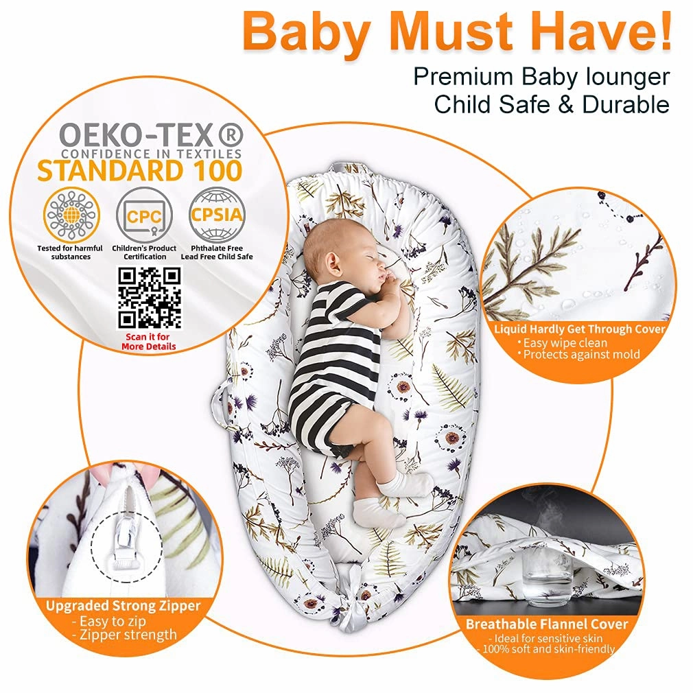 Baby Lounger, Ultra Breathable Soft Cotton Perfect for Tummy Time, Portable & Adjustable Infant Floor Seat for Traveling | Newborn Shower Gift(Forest)