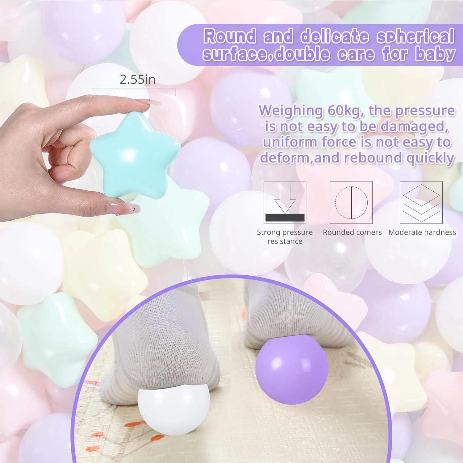 Ball Pit Balls Pack of 100 - Star and Round Set BPA Free Phthalate Free Non-Toxic Crush Proof Play Balls Soft Plastic Balls for Toddlers Baby Kids Birthday Pool Tent Party