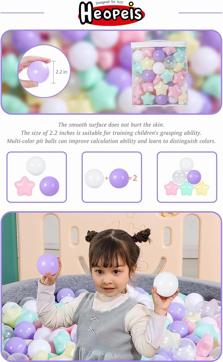 Ball Pit Balls Pack of 100 - Star and Round Set BPA Free Phthalate Free Non-Toxic Crush Proof Play Balls Soft Plastic Balls for Toddlers Baby Kids Birthday Pool Tent Party