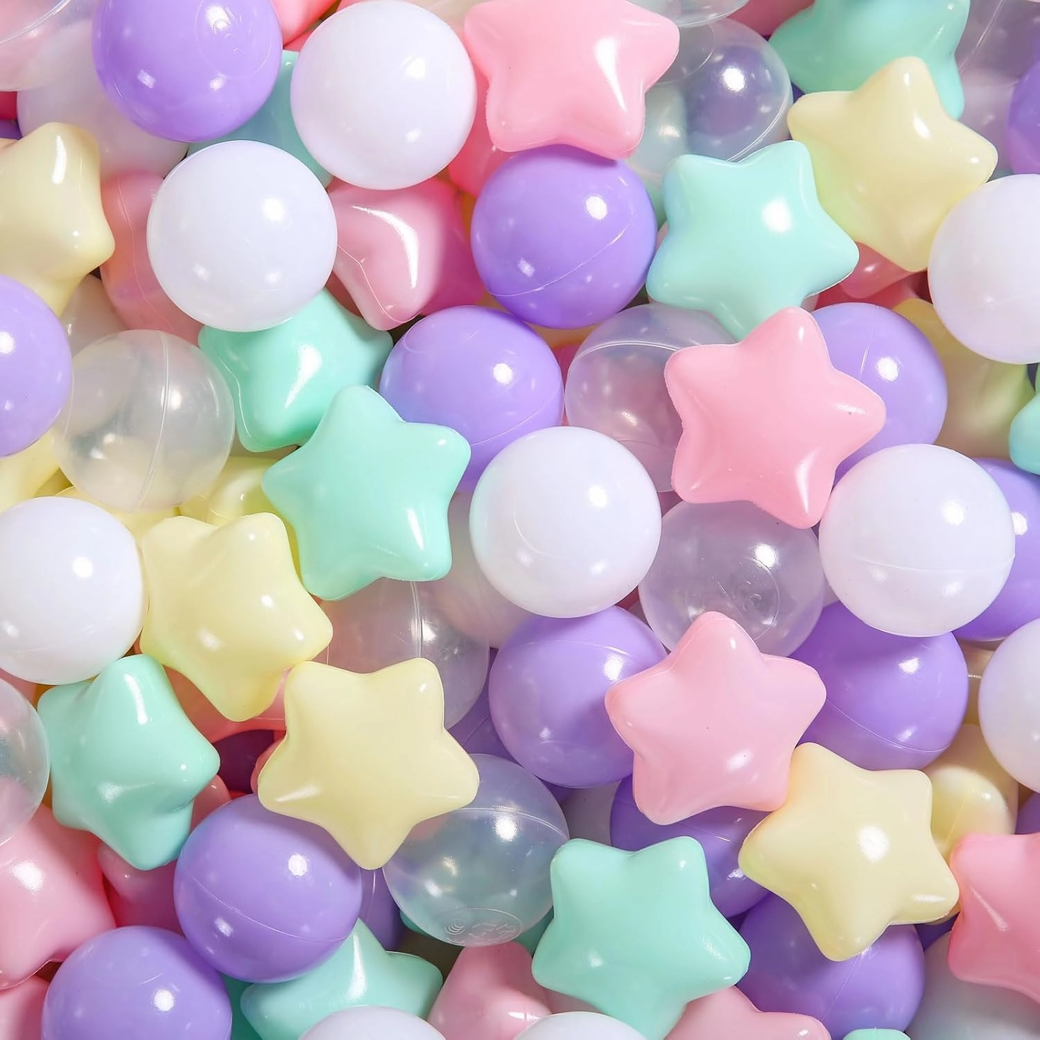 Ball Pit Balls Pack of 100 - Star and Round Set BPA Free Phthalate Free Non-Toxic Crush Proof Play Balls Soft Plastic Balls for Toddlers Baby Kids Birthday Pool Tent Party