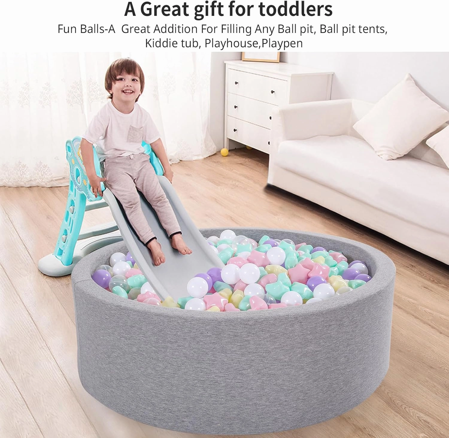 Ball Pit Balls Pack of 100 - Star and Round Set BPA Free Phthalate Free Non-Toxic Crush Proof Play Balls Soft Plastic Balls for Toddlers Baby Kids Birthday Pool Tent Party