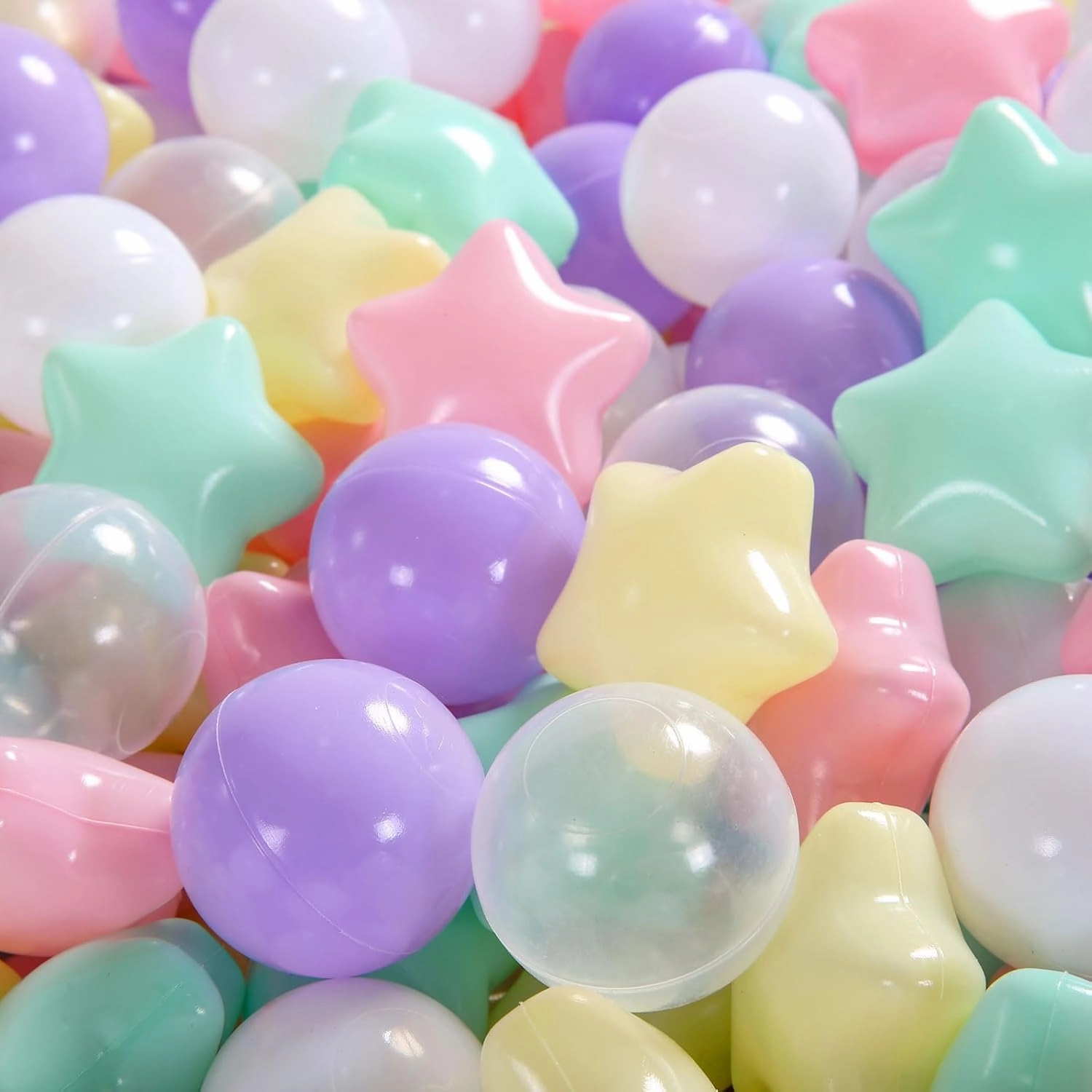 Ball Pit Balls Pack of 100 - Star and Round Set BPA Free Phthalate Free Non-Toxic Crush Proof Play Balls Soft Plastic Balls for Toddlers Baby Kids Birthday Pool Tent Party