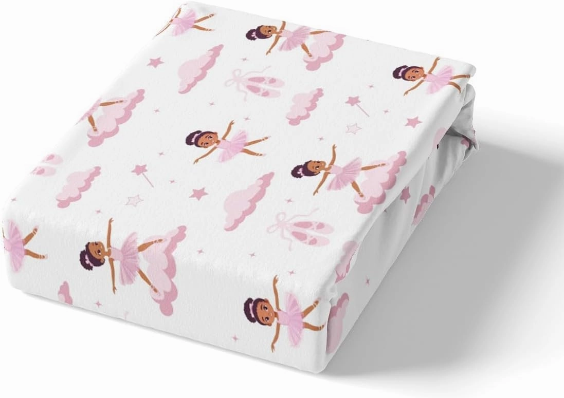 Ballerina Girl Fitted Sheet,Full Size Pink Ballet Shoes Collections Stars Clouds Theme,Soft Decorative Fabric Bedding Deep Pocket for Children Teens Young Boys Girls,with 2 Pillowcases