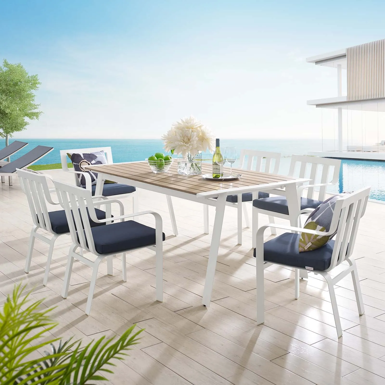 Baxley Outdoor Patio Aluminum Dining Set with 6 Stackable Armchairs by Modway