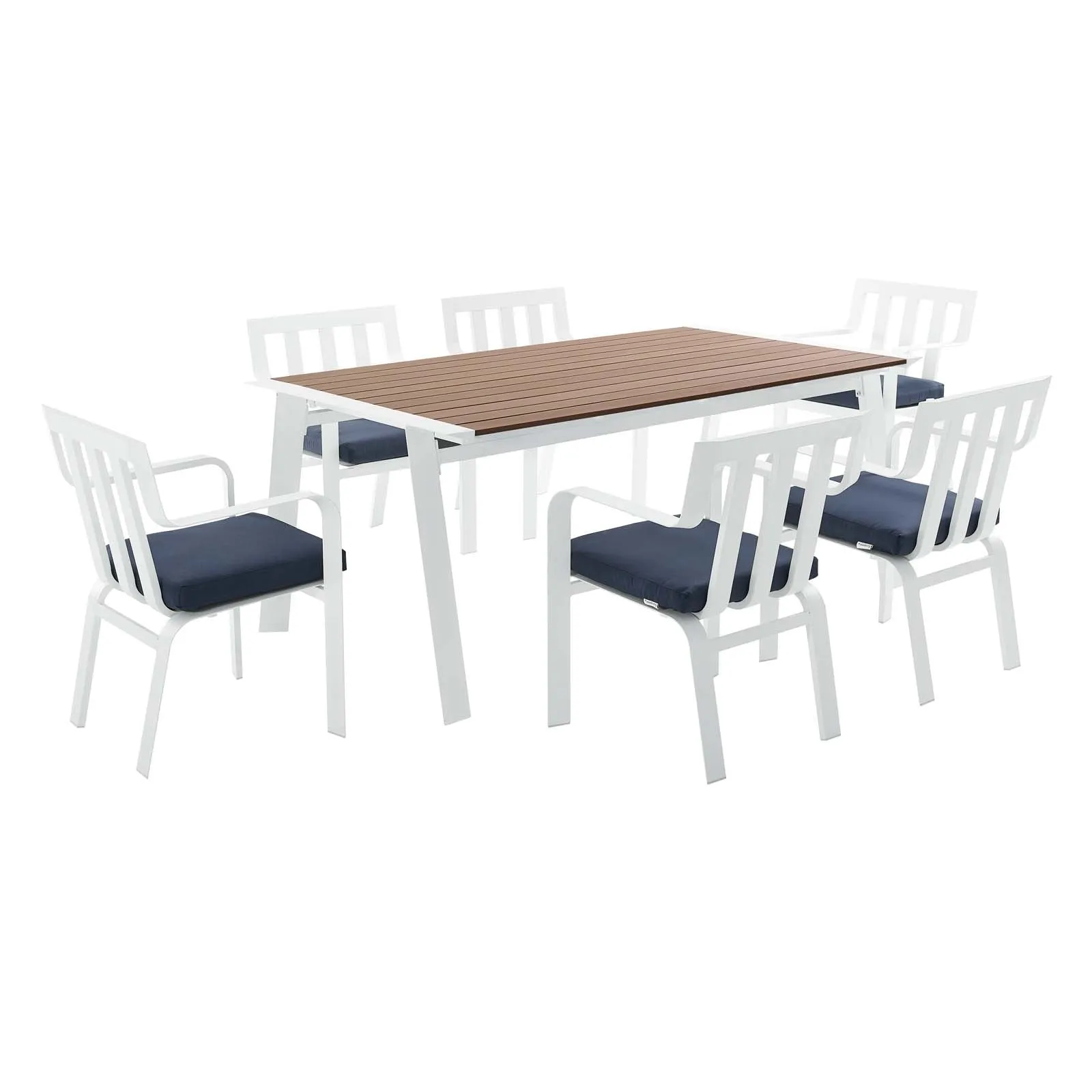 Baxley Outdoor Patio Aluminum Dining Set with 6 Stackable Armchairs by Modway