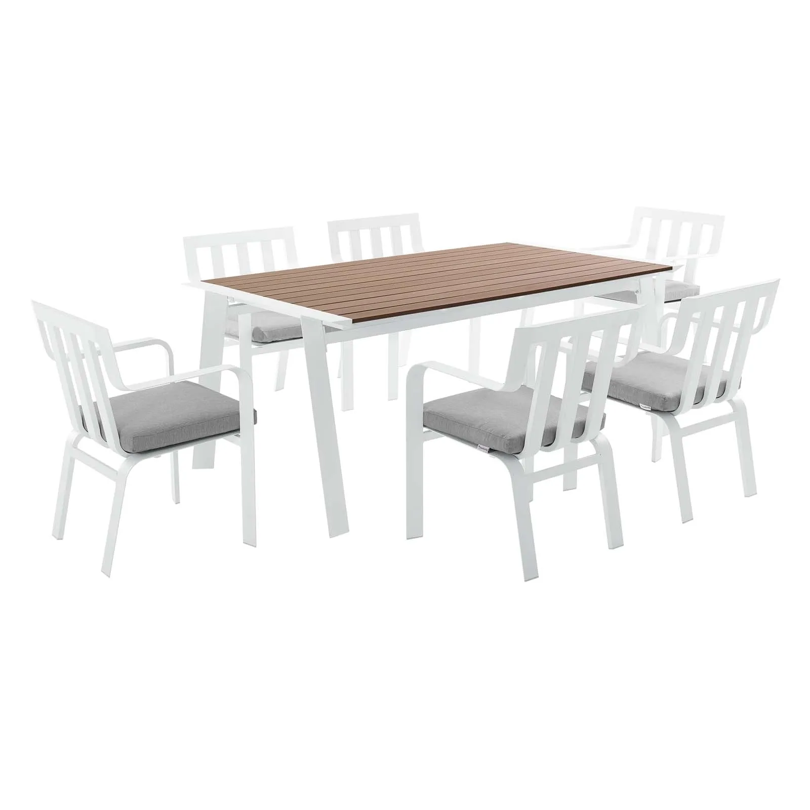 Baxley Outdoor Patio Aluminum Dining Set with 6 Stackable Armchairs by Modway