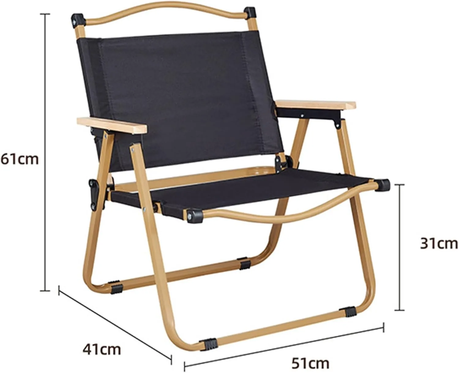 Beach Chair - Portable Reclining Lounger for Tanning - Camping Directors Chair - Heavy Duty Collapsible Chairs for Sports Garden Beach Fishing, 51x41x61cm, Black