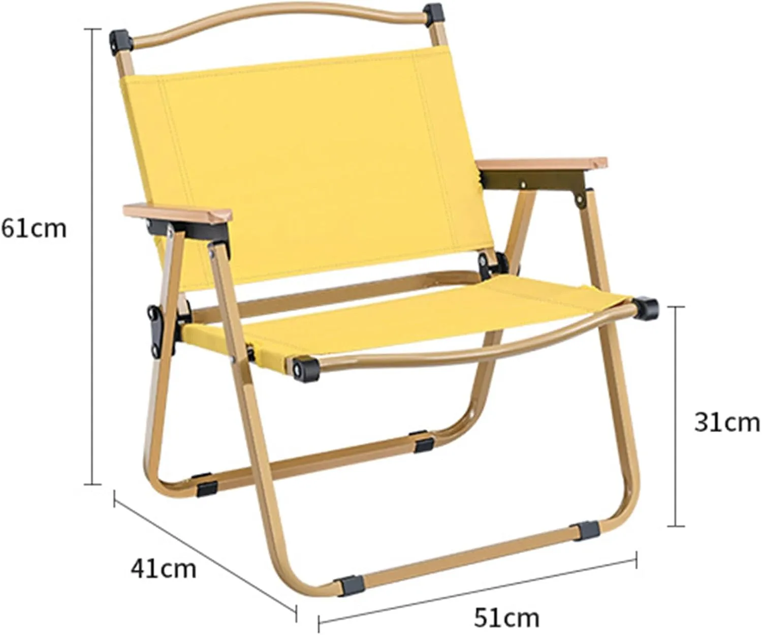 Beach Chair - Portable Reclining Lounger for Tanning - Camping Directors Chair - Heavy Duty Collapsible Chairs for Sports Garden Beach Fishing, 51x41x61cm, Yellow