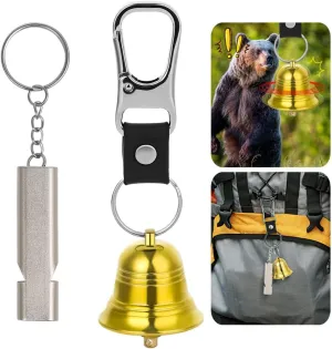 Bear Bell Set with Emergency Whistle, Brass Bear Bell with Silencer and Carabiner, Outdoor Survival Tools for Hiking, Cycling, and Fishing