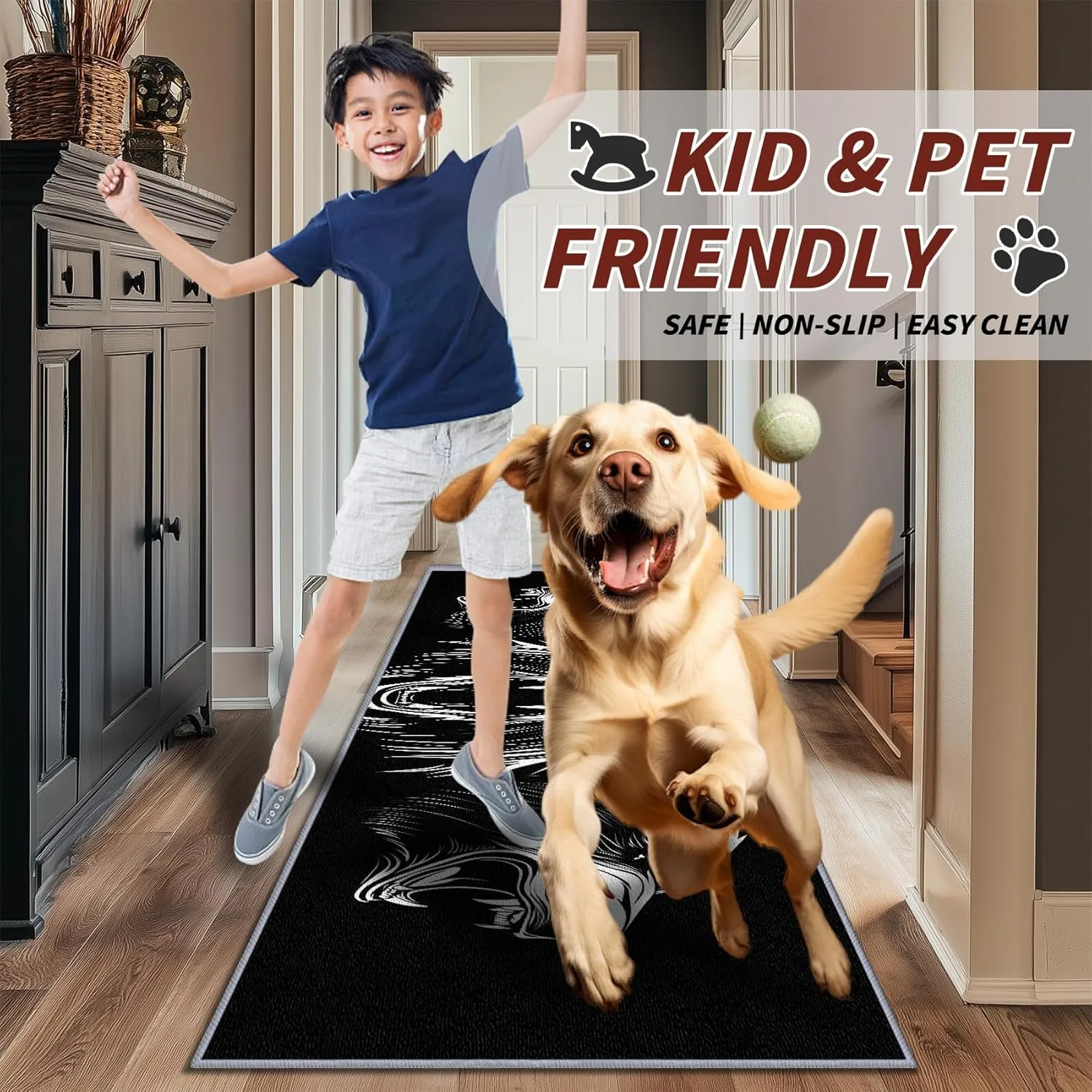 Bear Rugs for Cabin, Bear Runners for Hallways, 4x12ft, Grizzly Bear Man Cave Black and White Runner Rug, Cabin Animal Washable Non Slip Carpet Runner - Bear Home Decor