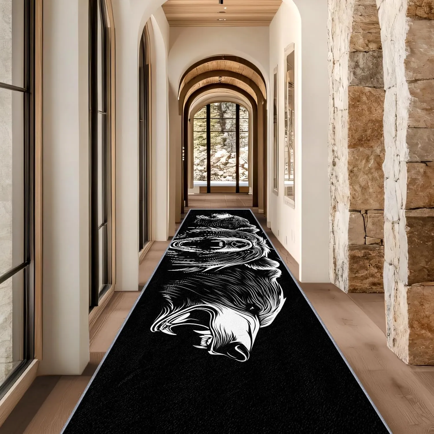Bear Rugs for Cabin, Bear Runners for Hallways, 4x12ft, Grizzly Bear Man Cave Black and White Runner Rug, Cabin Animal Washable Non Slip Carpet Runner - Bear Home Decor