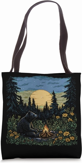 Bear Campfire Sunset Wilderness Escape Tote Bag