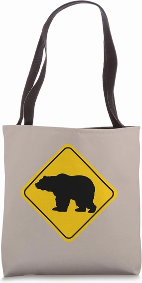 Bear Crossing Road Sign Grizzly Classic Minimalist Graphic Tote Bag