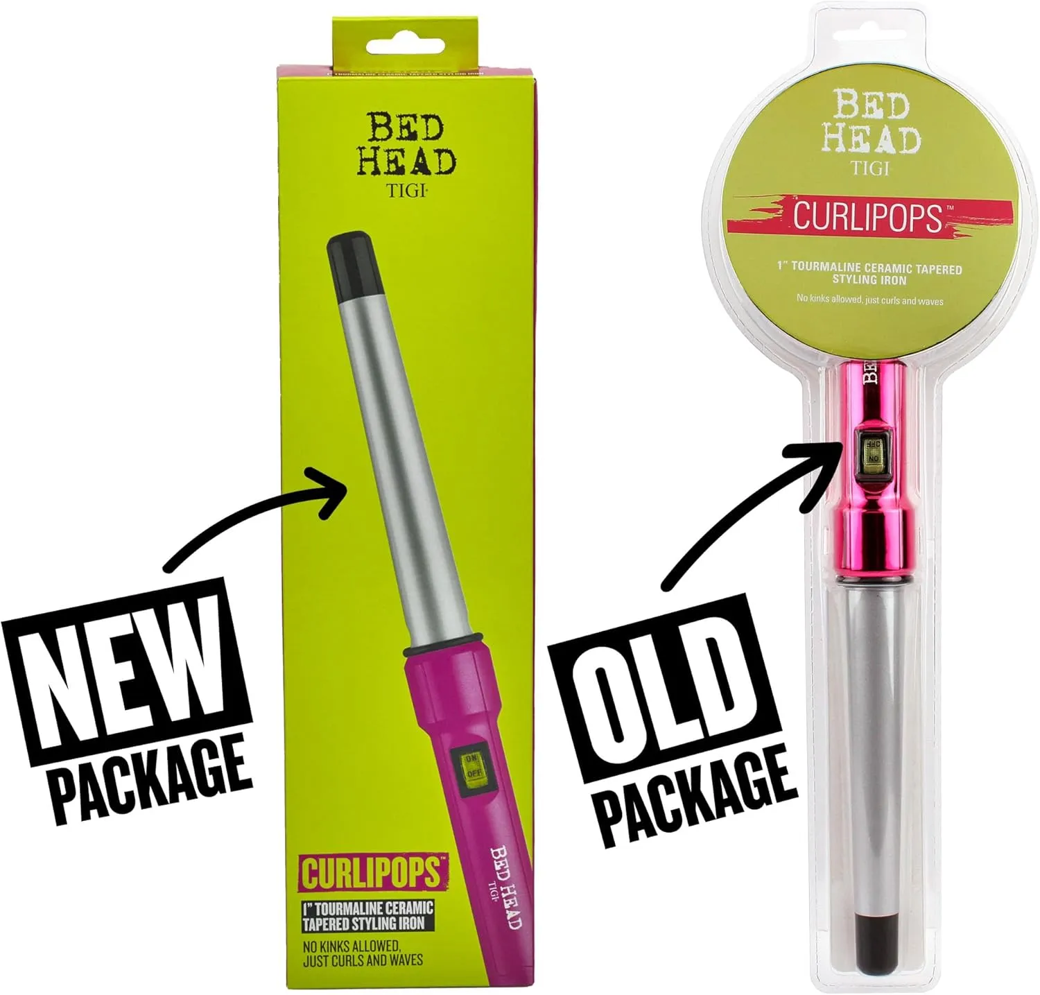 Bed Head Curlipops 1” Tourmaline Ceramic Tapered Styling Iron | Clamp-Free Tapered Curling Wand | for Curls and Waves (1 Inch)