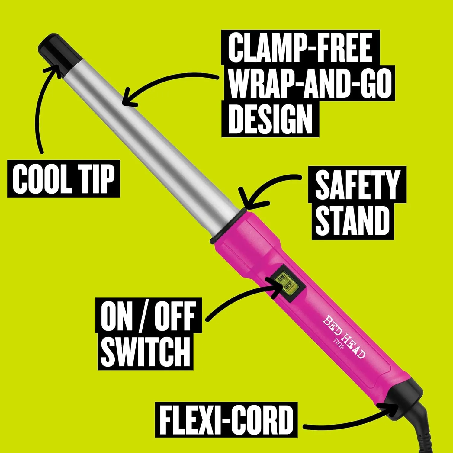 Bed Head Curlipops 1” Tourmaline Ceramic Tapered Styling Iron | Clamp-Free Tapered Curling Wand | for Curls and Waves (1 Inch)