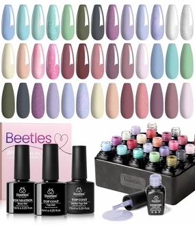 Beetles Pastel Gel Nail Polish Set, Summer 20 Colors Gel Nail Polish Kit Neutral Pink Blue White Green Pearl Gel with Base Coat Matte Glossy Top Coat Gel Soak off Uv Gift for Women