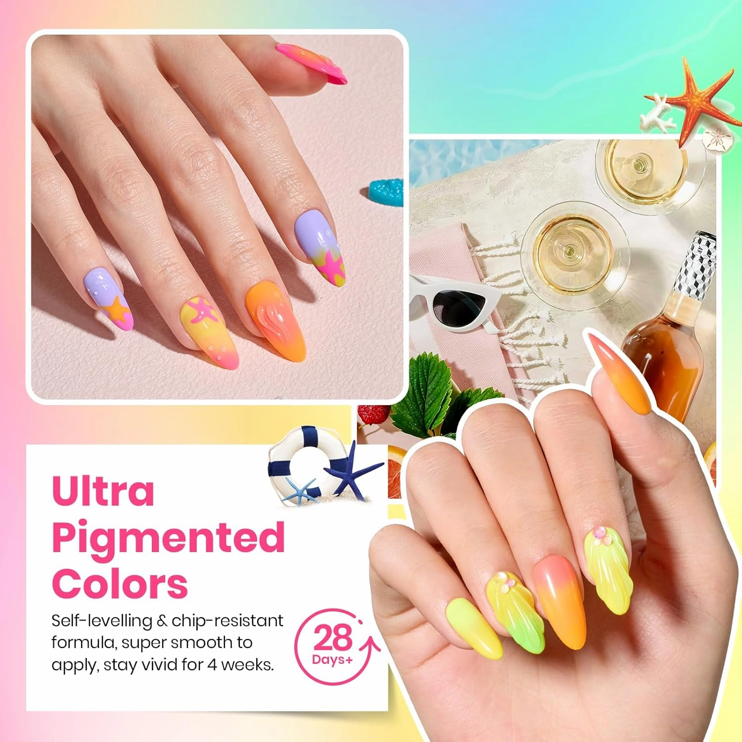 beetles Summer Gel Polish Set - 36 Colors Neon Gel Nail Polish Pink Red Green Blue Yellow Nail Polish with 4Pcs Base Top Coat Soak off Colorful Holidays Collection UV Gel Nail Art Gifts for Women
