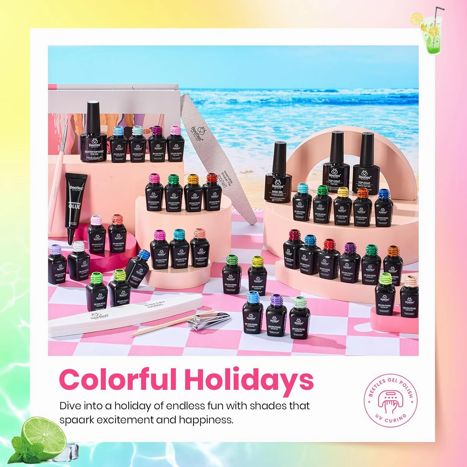 beetles Summer Gel Polish Set - 36 Colors Neon Gel Nail Polish Pink Red Green Blue Yellow Nail Polish with 4Pcs Base Top Coat Soak off Colorful Holidays Collection UV Gel Nail Art Gifts for Women