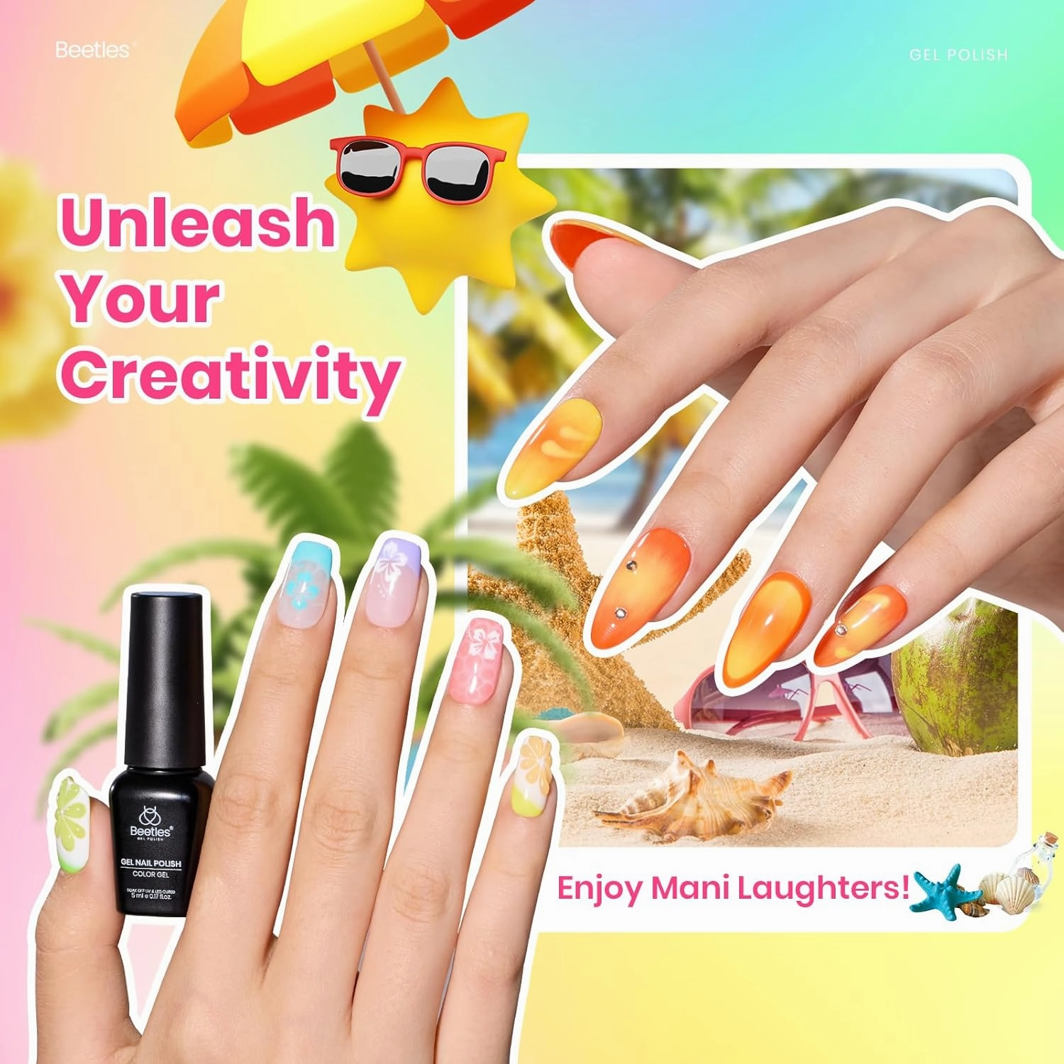 beetles Summer Gel Polish Set - 36 Colors Neon Gel Nail Polish Pink Red Green Blue Yellow Nail Polish with 4Pcs Base Top Coat Soak off Colorful Holidays Collection UV Gel Nail Art Gifts for Women