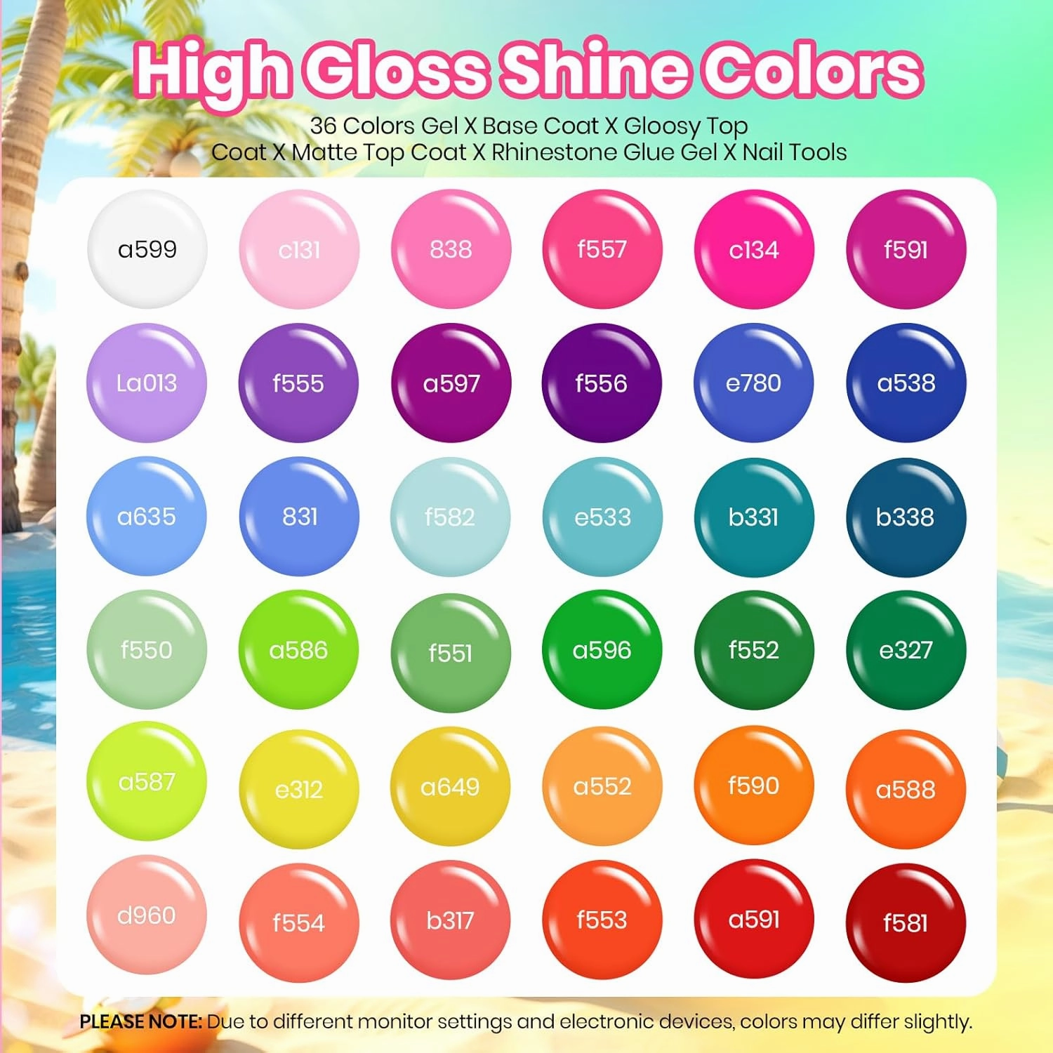 beetles Summer Gel Polish Set - 36 Colors Neon Gel Nail Polish Pink Red Green Blue Yellow Nail Polish with 4Pcs Base Top Coat Soak off Colorful Holidays Collection UV Gel Nail Art Gifts for Women