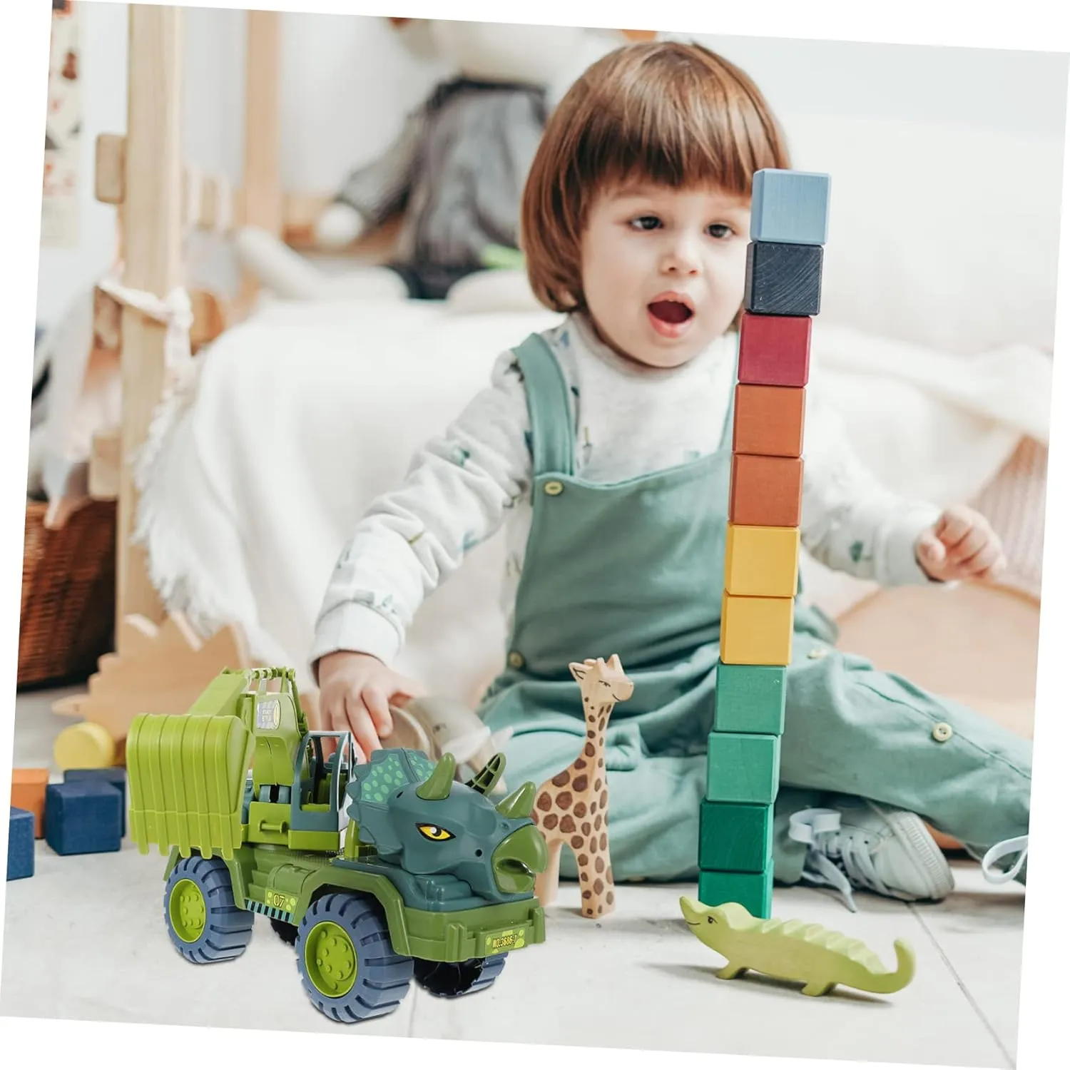 BESPORTBLE 1 Set Pull Back Dinosaur Engineering Car for Cartoon Dino Models Safe High Grade Birthday Present for Young