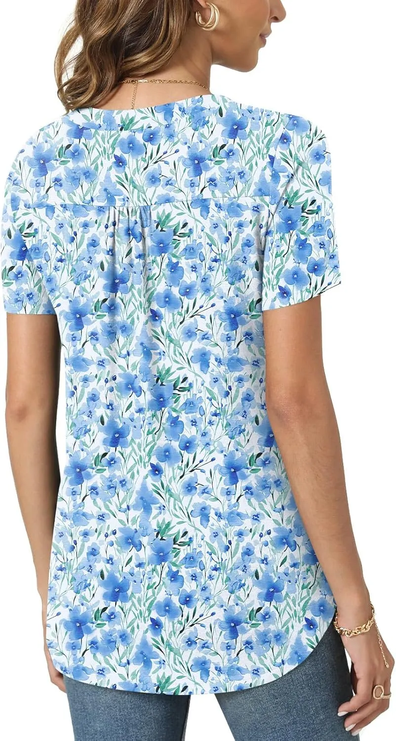 Bestbee Women's Summer Tops Short Sleeve Tunics Dressy Casual Blouses Henly Neck Button-Down Shirts
