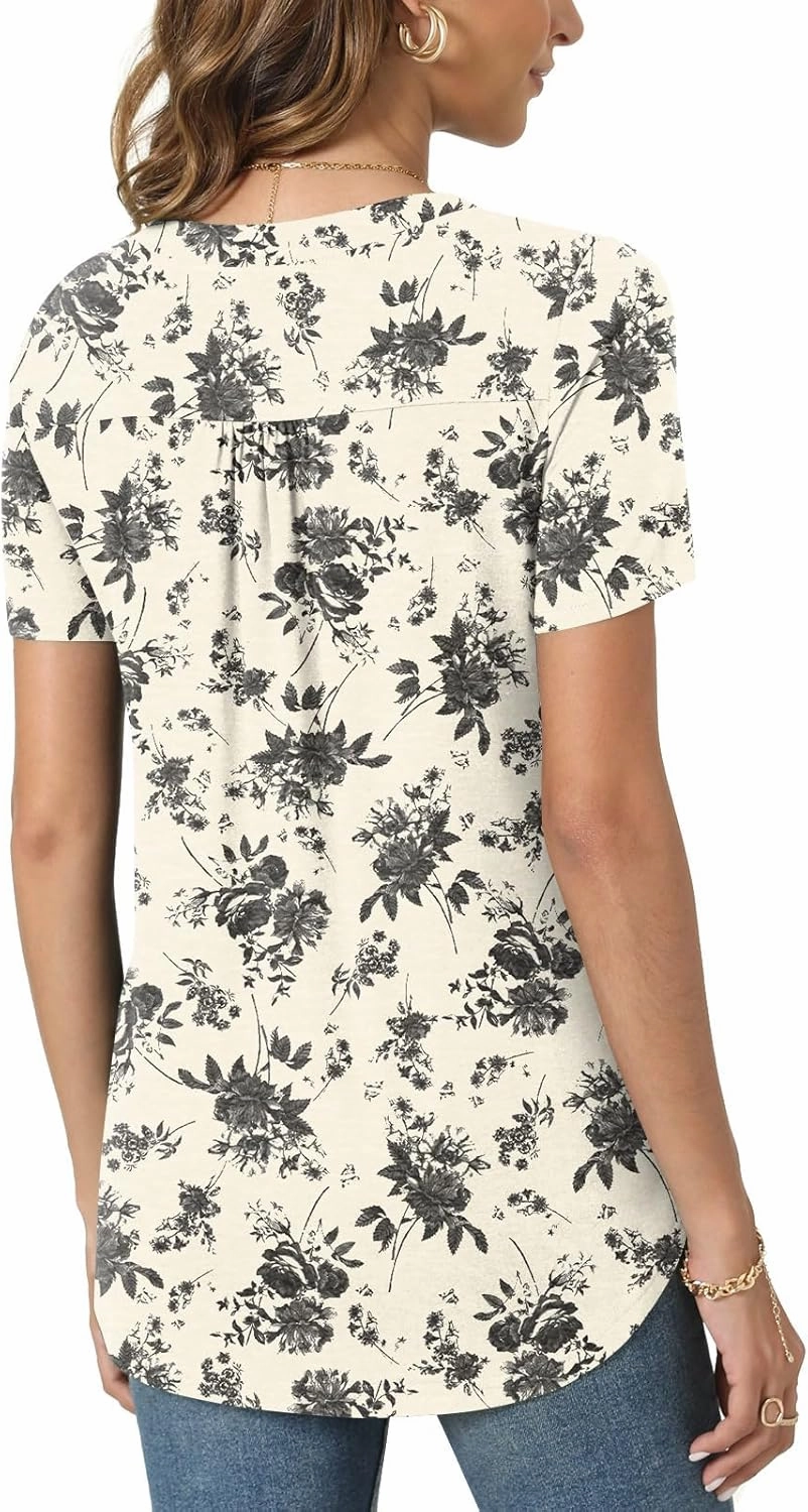 Bestbee Women's Summer Tops Short Sleeve Tunics Dressy Casual Blouses Henley Neck Button-Down Shirts