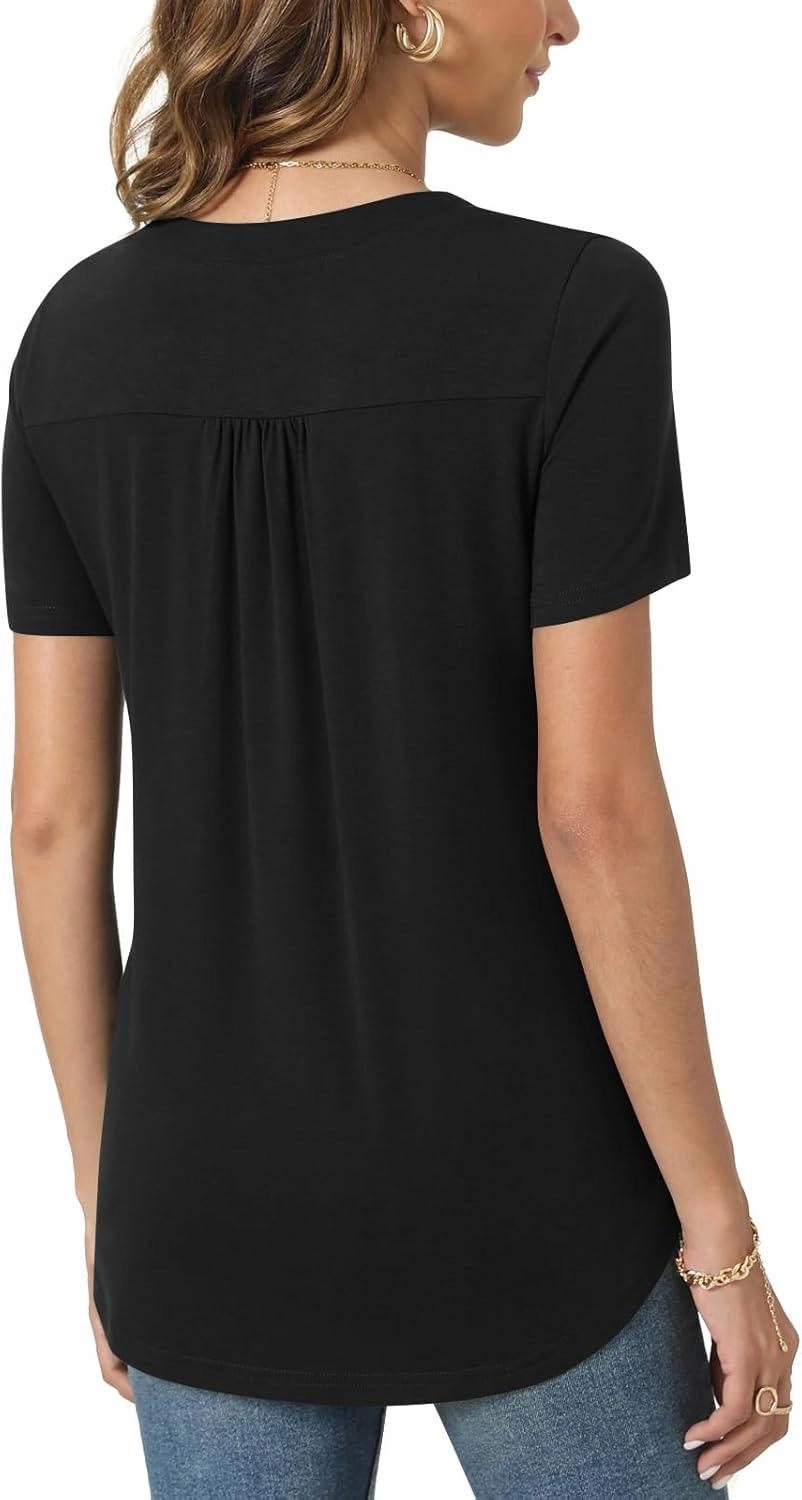 Bestbee Women's Summer Tops Short Sleeve Tunics Dressy Casual Blouses Henly Neck Button-Down Shirts