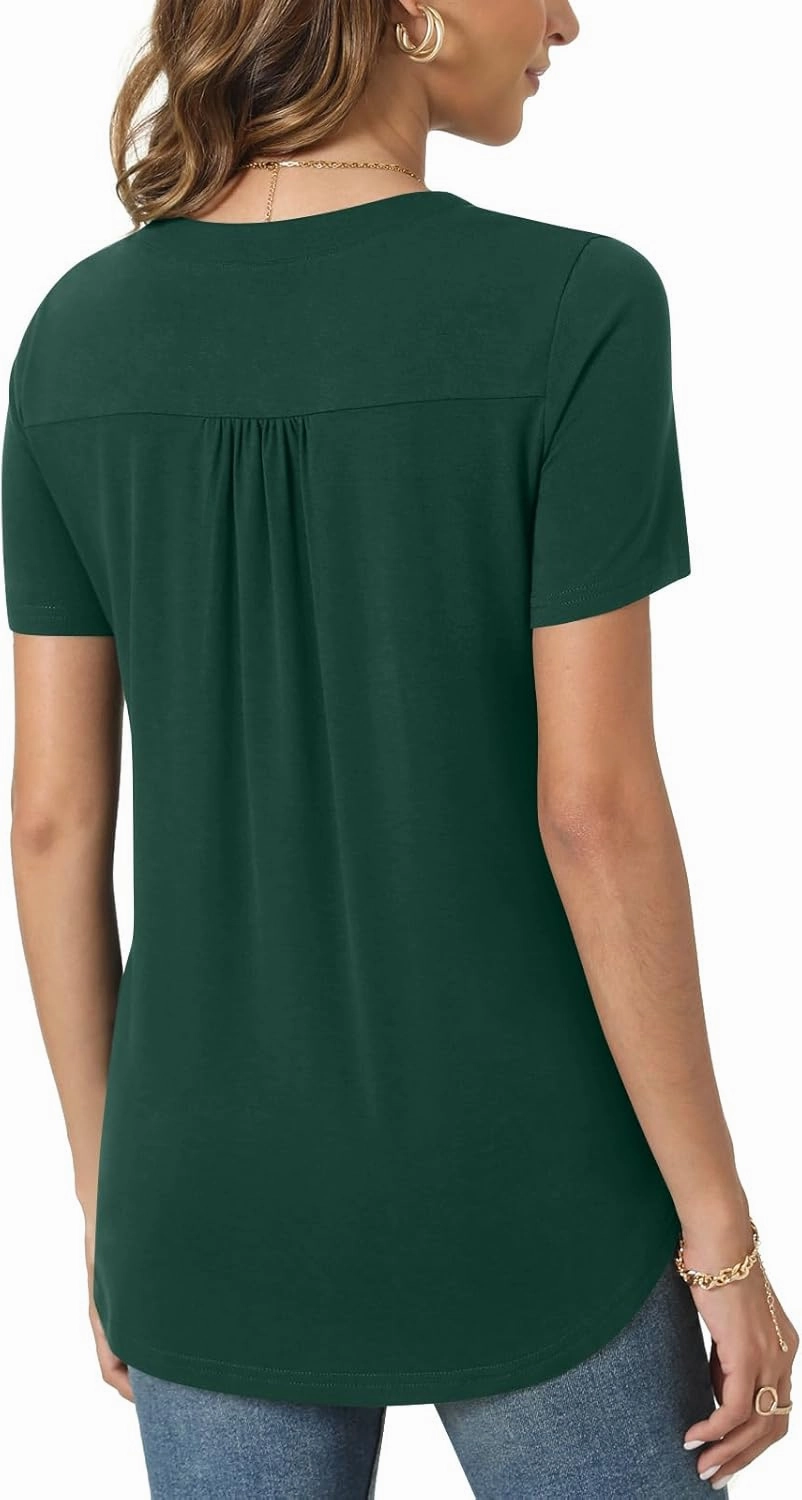 Bestbee Women's Summer Tops Short Sleeve Tunics Dressy Casual Blouses Henly Neck Button-Down Shirts