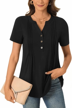 Bestbee Women's Summer Tops Short Sleeve Tunics Dressy Casual Blouses Henly Neck Button-Down Shirts