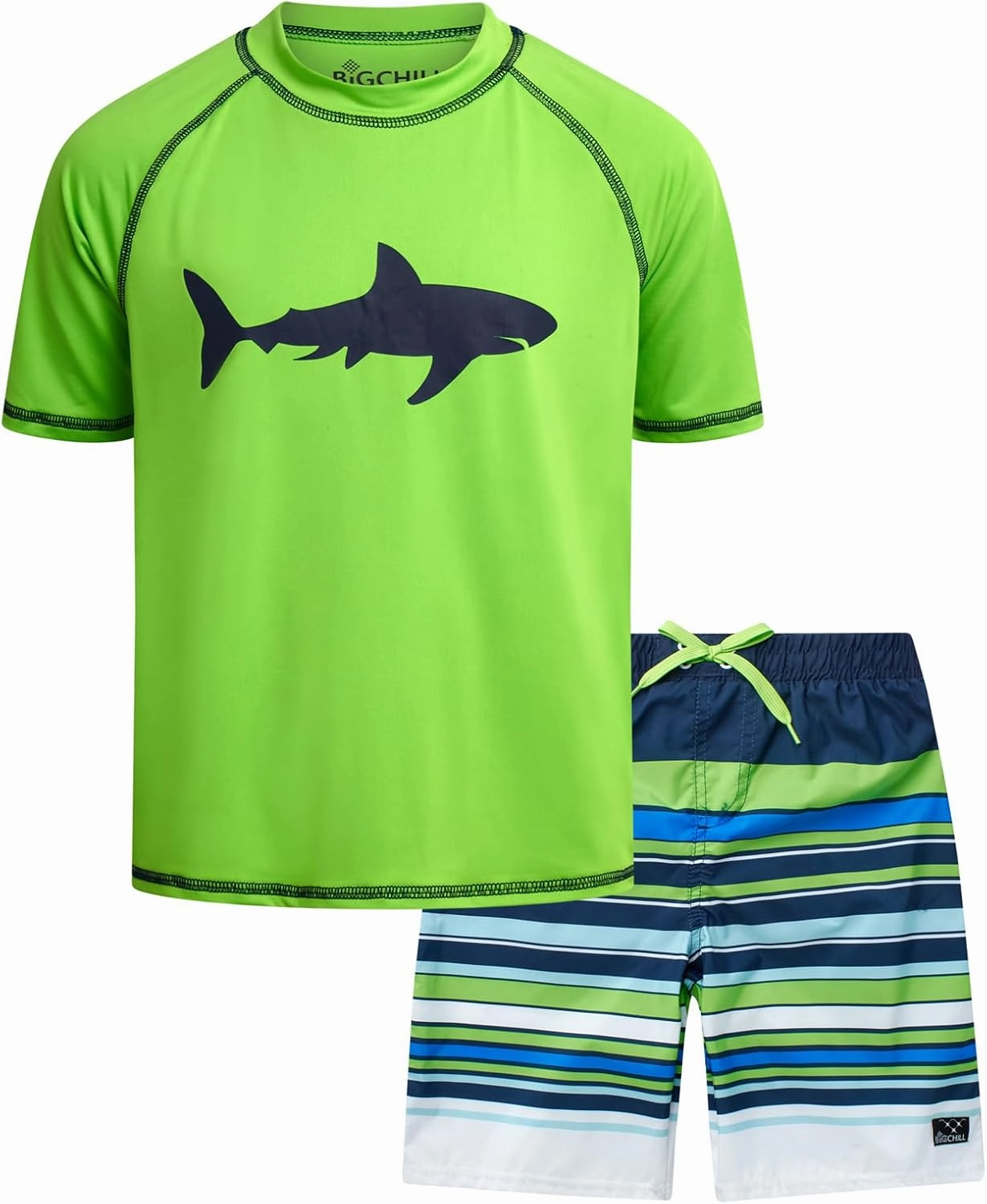 Big Chill Boys Rash Guard Set - 2 Piece UPF 50  Quick Dry Short Sleeve Swim Shirt and Swim Trunks for Boys (Sizes: 4-14)