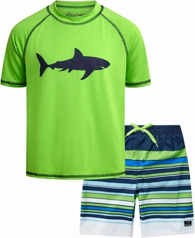 Big Chill Boys Rash Guard Set - 2 Piece UPF 50  Quick Dry Short Sleeve Swim Shirt and Swim Trunks for Boys (Sizes: 4-14)