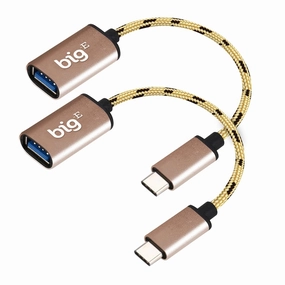 Big-E Turbo 5Gbps USB-C to USB 3.0 Adapter [2Pack] Compatible with Meizu PRO 5 32GB for Full USB OTG On-The-Go Thunderbolt 3/4 Short Connector USBC Male to USB Female (Gold)