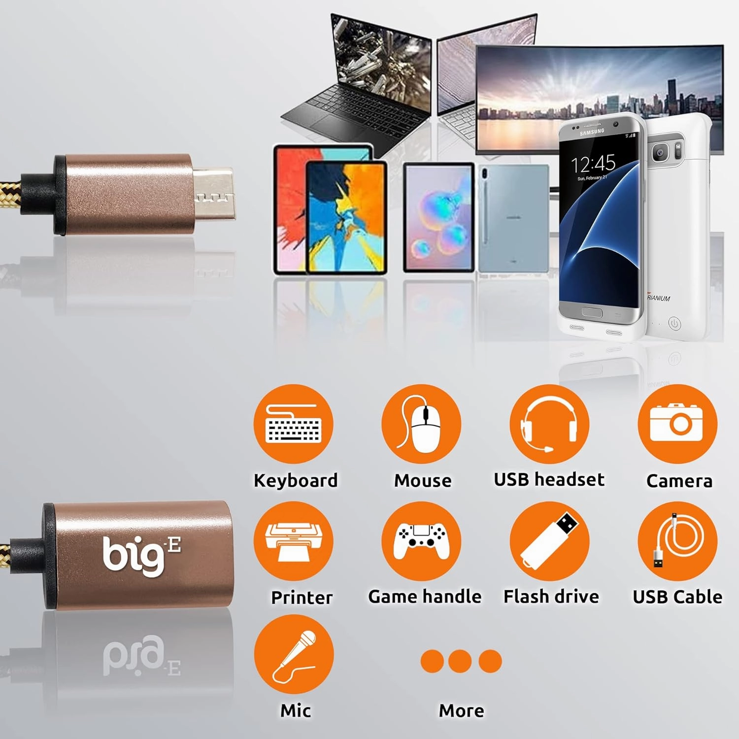 Big-E Turbo 5Gbps USB-C to USB 3.0 Adapter [2Pack] Compatible with Meizu PRO 5 32GB for Full USB OTG On-The-Go Thunderbolt 3/4 Short Connector USBC Male to USB Female (Gold)