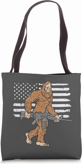 Bigfoot 2nd Amendment Right to Bear Arms Gun American Flag Tote Bag
