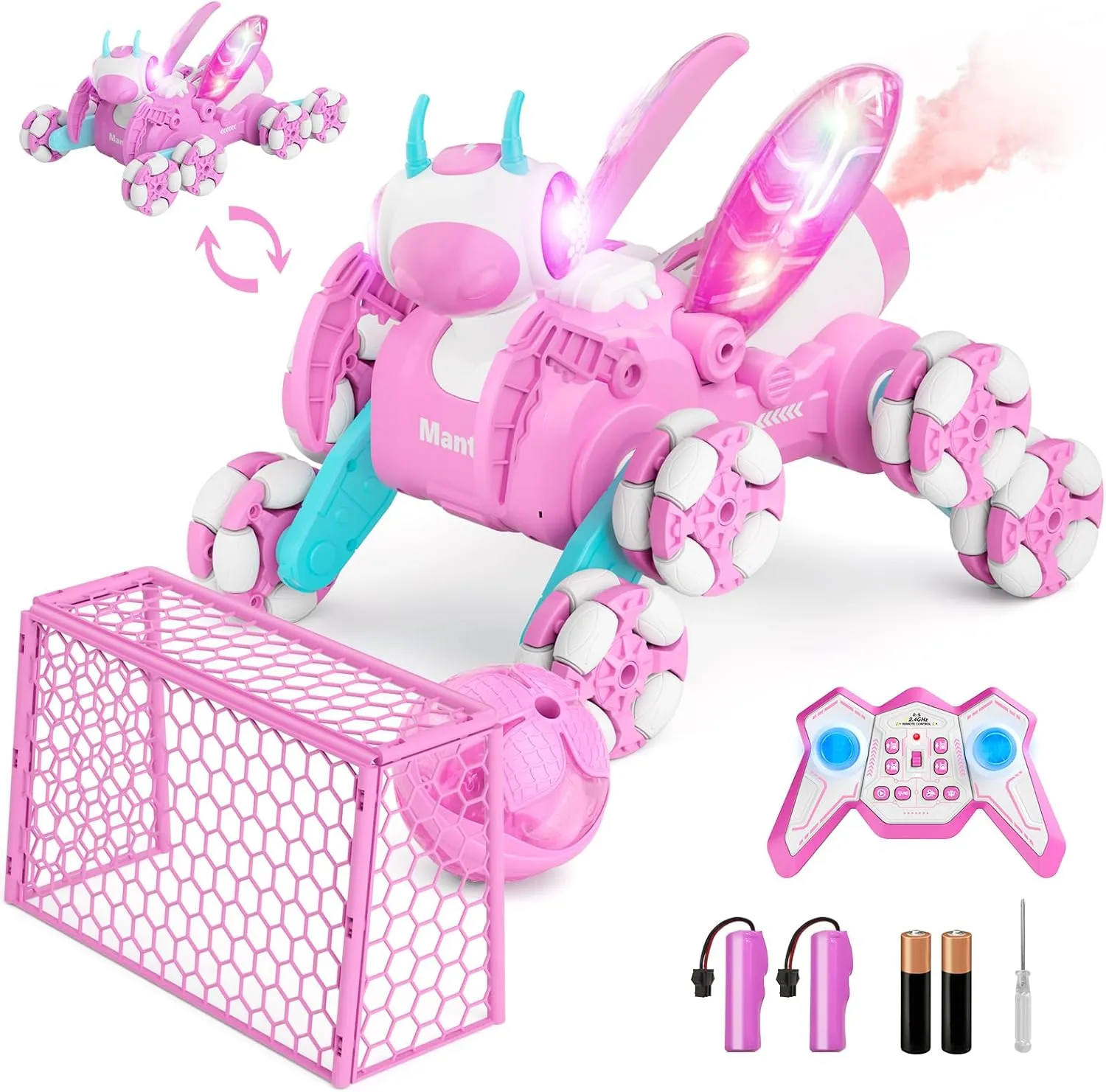 Bionic Mantis Remote Control Car, 360° Rotation RC Cars, 8WD RC Drift Car Toys for Ages 8-13 with Ball/Goal, Pink Girl Toys for 4 5 6 7 8 9 10 11 Year Old Girl Birthday Gifts Ideas
