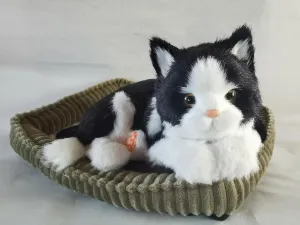 Black and White Shorthair Cat, Realistic, Lifelike Stuffed Interactive Pet Toy, Companion Pet Cat with 100% Handcrafted Synthetic Fur