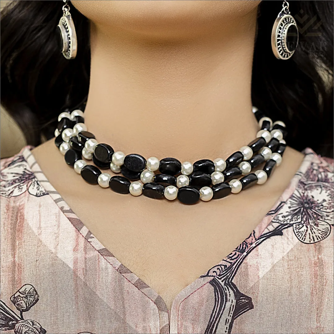 Black Beads X Pearl Choker (Ch-150)