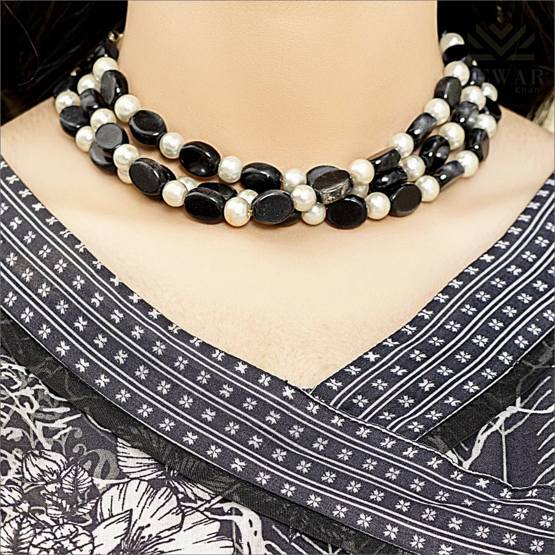 Black Beads X Pearl Choker (Ch-150)