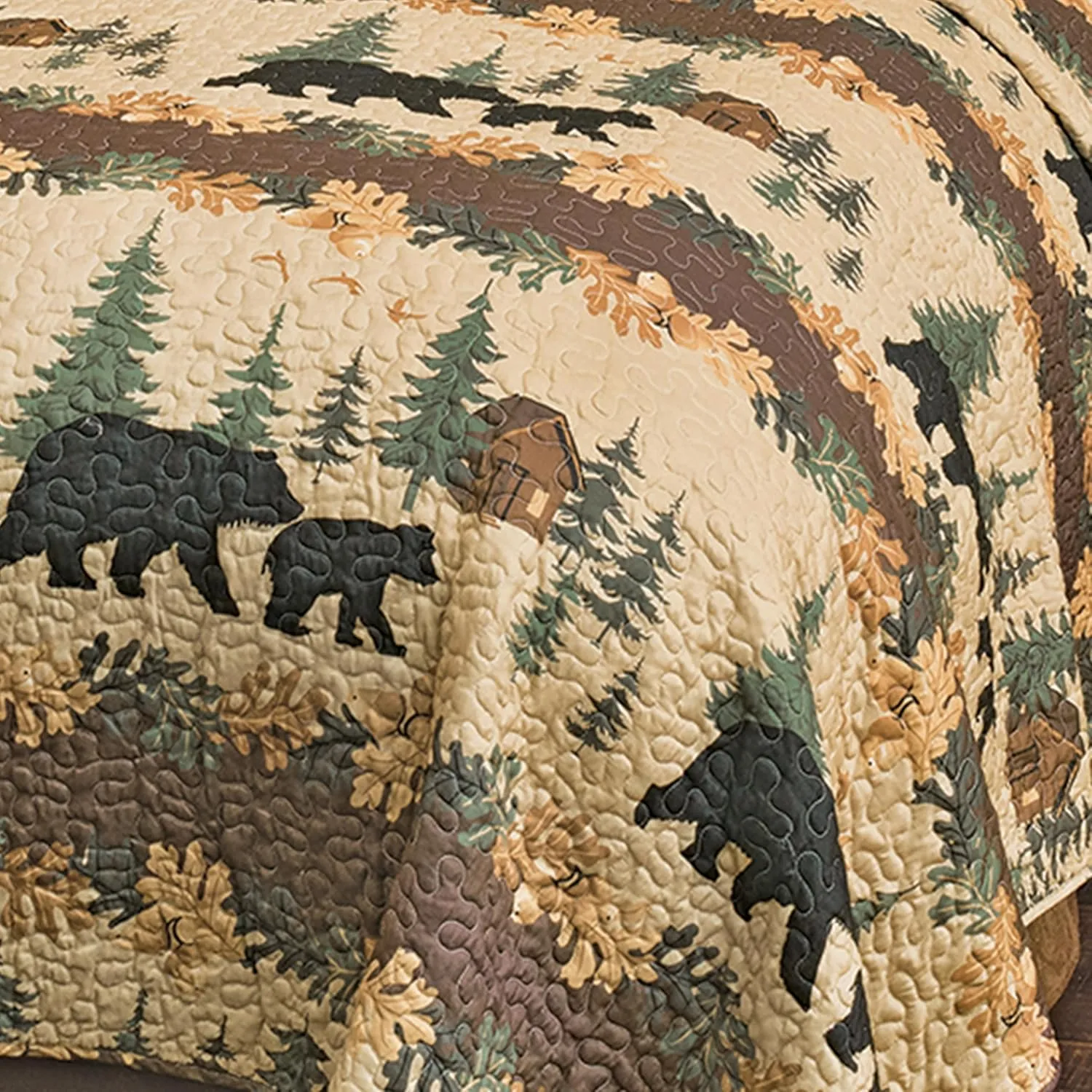 Black Forest Décor Rustic Queen Size Comforter Set – Cabin Theme Bedding with Bear and Wildlife Prints, Cozy and Warm Country Lodge Quilt