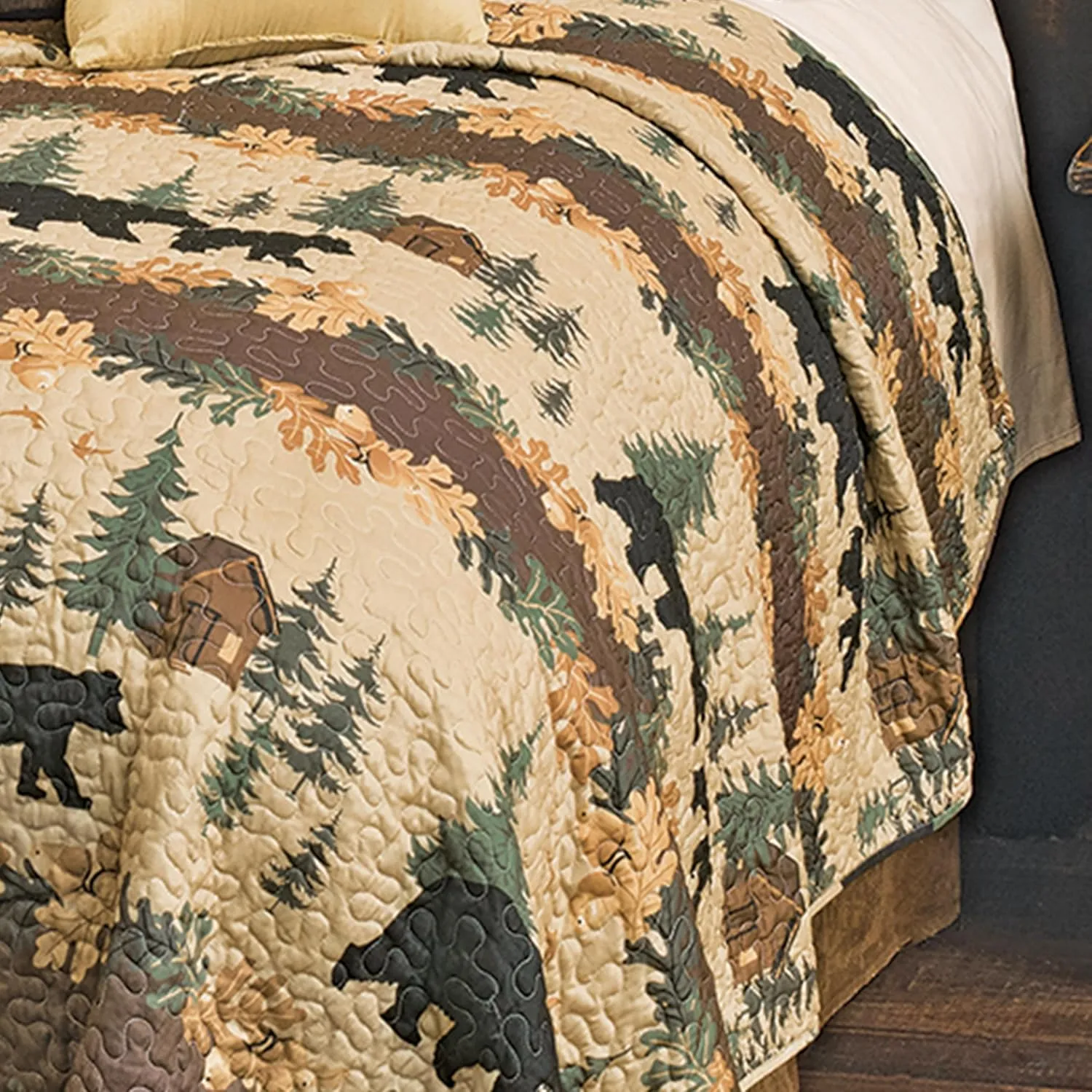 Black Forest Décor Rustic Queen Size Comforter Set – Cabin Theme Bedding with Bear and Wildlife Prints, Cozy and Warm Country Lodge Quilt