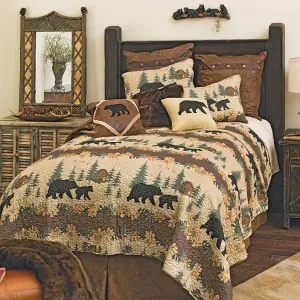 Black Forest Décor Rustic Queen Size Comforter Set – Cabin Theme Bedding with Bear and Wildlife Prints, Cozy and Warm Country Lodge Quilt