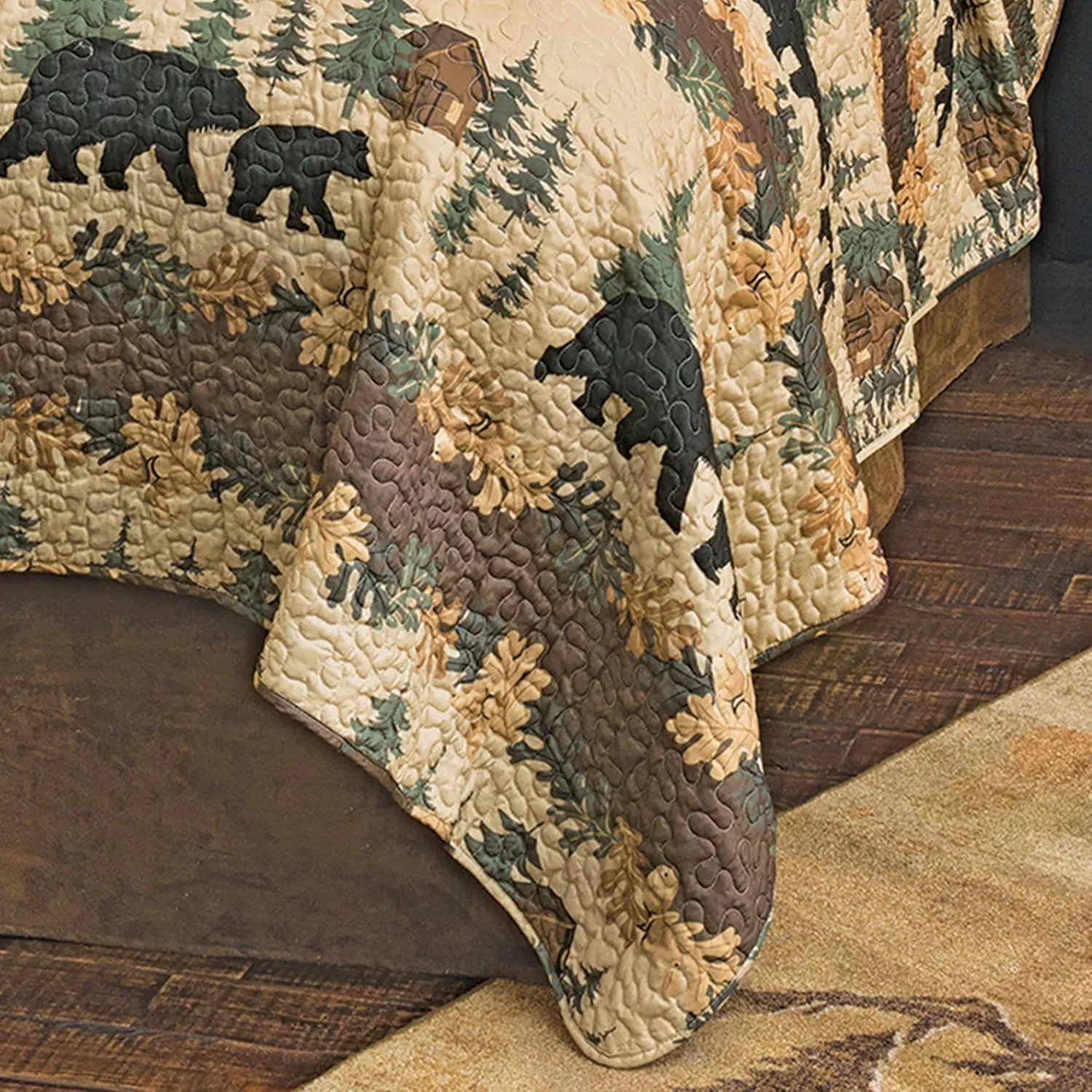 Black Forest Décor Rustic Queen Size Comforter Set – Cabin Theme Bedding with Bear and Wildlife Prints, Cozy and Warm Country Lodge Quilt