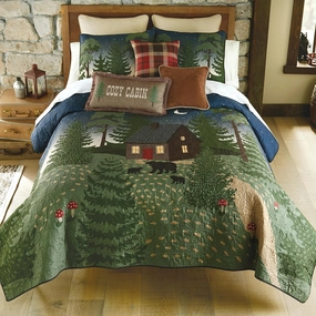 Black Forest Décor Wilderness Retreat Quilt Bed Set - Queen, Forest Cabin Bear Quilt Bedding - 90" x 90"