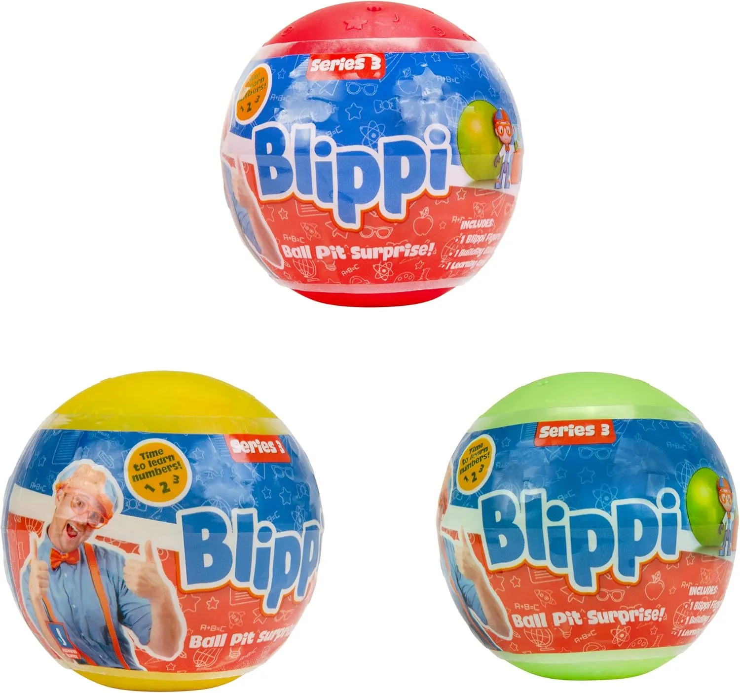 Blippi Ball Pit Surprise 3 Pack Bundle Learn Shapes and Numbers Toy Figures for Children and Toddlers