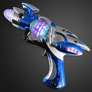 Blue Light Up Space Toy Gun with Sound Effects and Spinning Multicolor LEDs