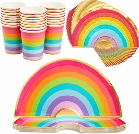 BLUE PANDA 72 Piece Rainbow Party Dinnerware Set - Serves 24 Disposable Die-Cut Plates, Cups & Napkins - Colorful Rainbow Party Decorations for Birthdays & Events