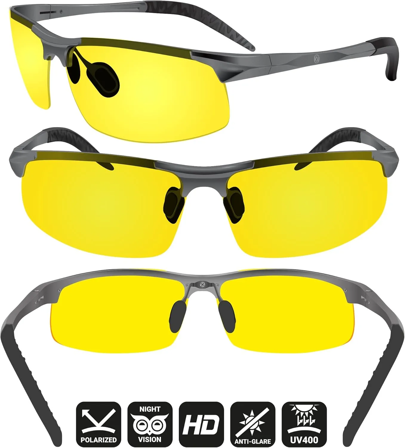 BLUPOND Night Vision Glasses for Driving For Men Women - Yellow Tint Anti Glare Glasses for Nighttime - Knight Visor