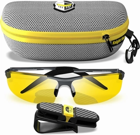 BLUPOND Night Driving Glasses For Men/Women - HD Yellow Vision for Maximum Clarity - Knight Visor (Titanium/Grey Case, Yellow Amber)